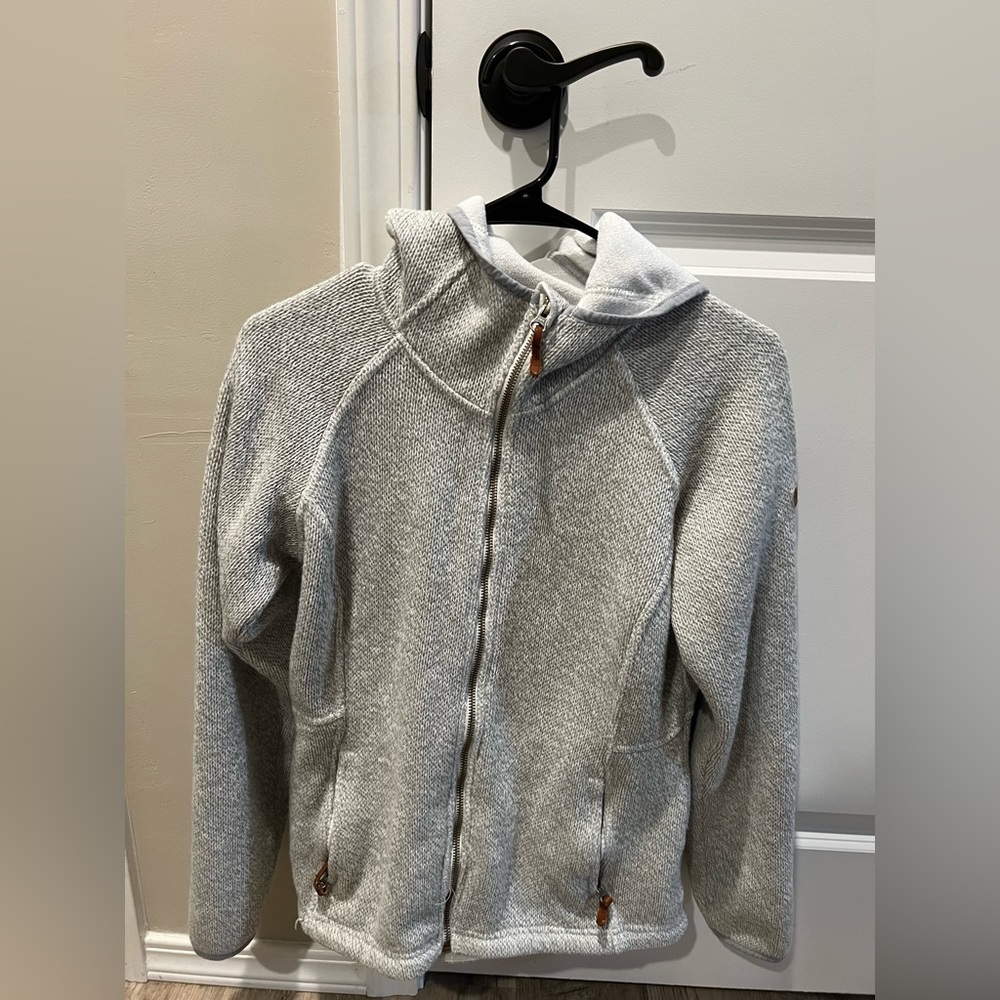 Columbia White and Gray Knit Fleece Jacket with hood